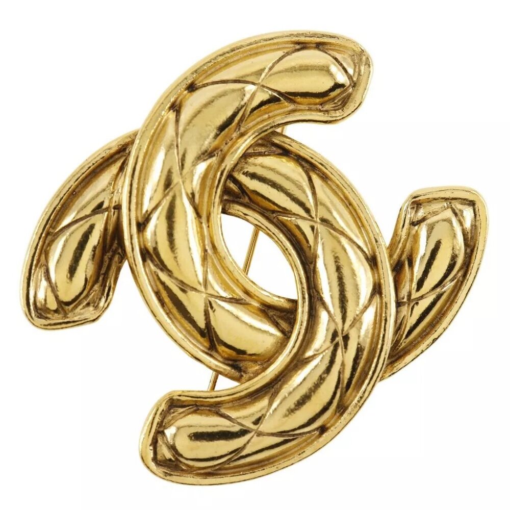CHANEL COCO Mark Brooch Matelasse Plated Gold 32.4g Women